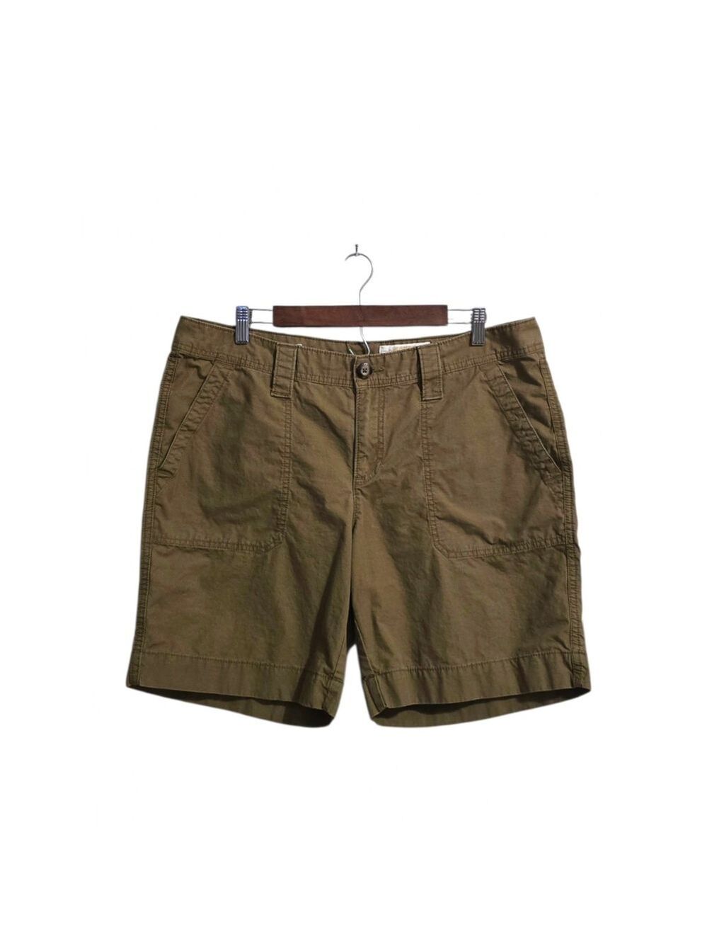 Eddie Bauer Cotton Mid-Rise 8 Inch Ripstop Shorts In Brown Sz 14